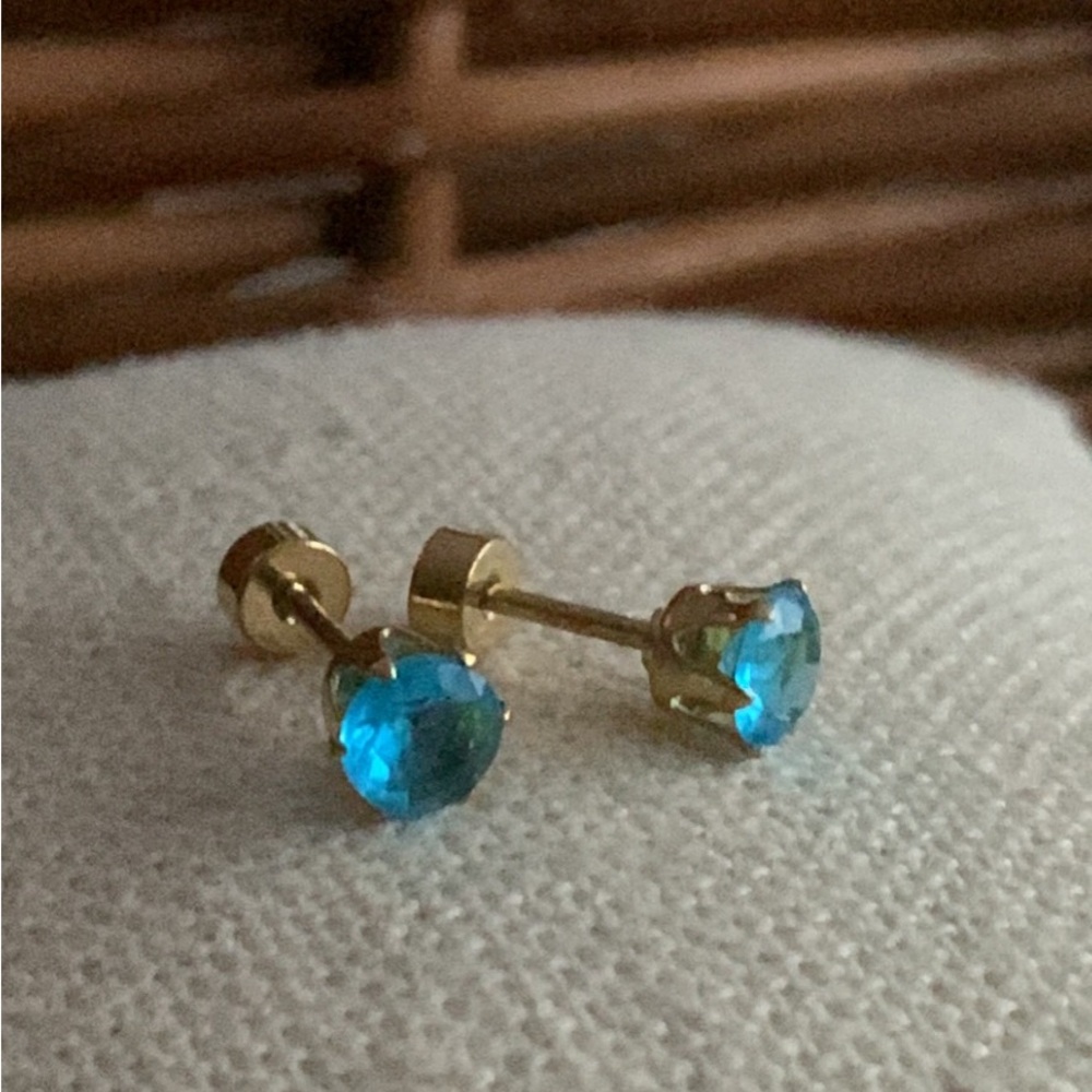 Gold and Blue Stud Earrings